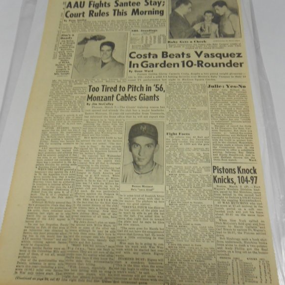 Rare New York's picture Newspaper Saturday March 3, 1956 Costa Defeats Vasquez - Picture 5 of 9